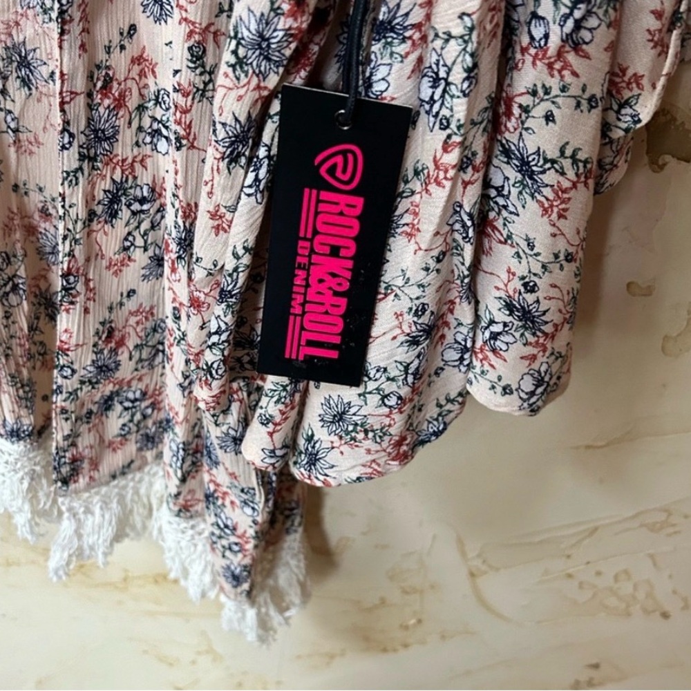 NWT Rock & Roll Denim Floral Fringe Kimono | Boho Western Festival Large - Picture 3 of 9